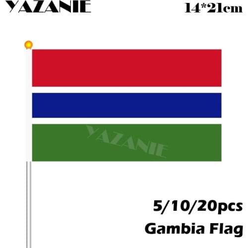 YAZANIE 14*21cm 5/10/20pcs Gambia Custom Hand Flag Polyester Small Size Flying with Plastic Flagpole for Sports Party Parade