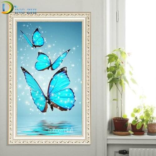 5D DIY Diamond Painting Full Square Blue Butterfly Crystal Cross Stitch Kit Gifts Round Diamond Embroidery Mosaic Animal Pattern