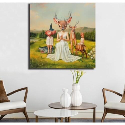 The Abstract Drawing Deer By Mark Ryden Canvas Prints Picture Modular Paintings for Living Room Poster on The Wall Home Decor