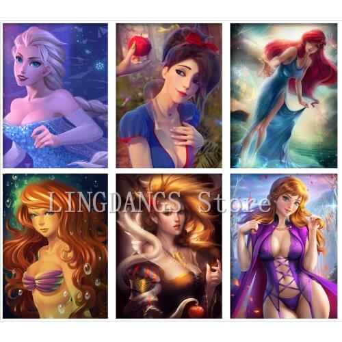 Disney 5D DIY Diamond Painting Cartoon Princess Snow White Mermaid Diamond Mosaic Embroidery Cross Stitch Full Drill Home Decor