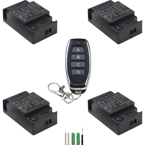433MHz 220V Lamp Wireless Remote Control Switch 4 Key 110V Remote Control Receiver Transmitter for Led Lights Bulb DIY
