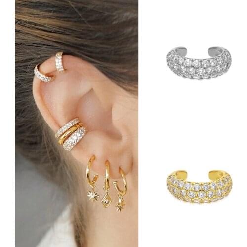 CRMYA Sparkly Silver Gold Filled Ear Cuffs Pendientes Cubic Zirconia Pave Ear Cuff Clip Earrings For Women Fashion Jewelry