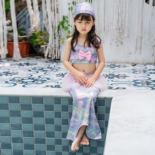 Childrens clothing new girls pink wings mermaid swimwear swimming three-piece
