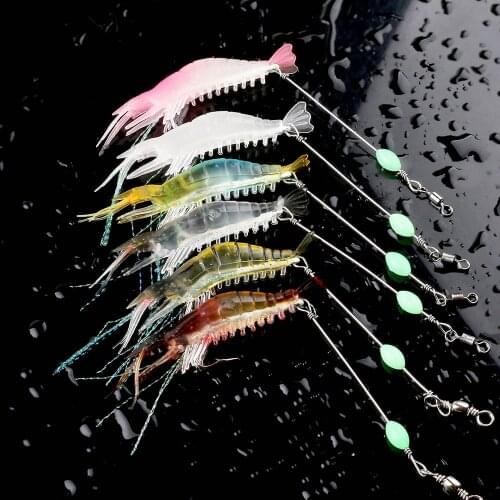 Hengjia 6pcs/Lot Luminous Soft Shrimp Lure Artificial Silicone Bait With Hook Swivels Lure Set Anzois Sabiki Rigs Fishing Tackle