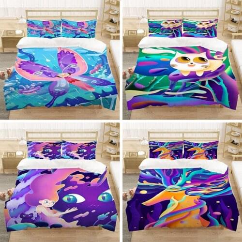 Home Color Painting Bedding Comforter Sets 3 Pcs Purple Cat Comforter Sets Oil Painting Design Artwork Watercolor Soft Quilt Set