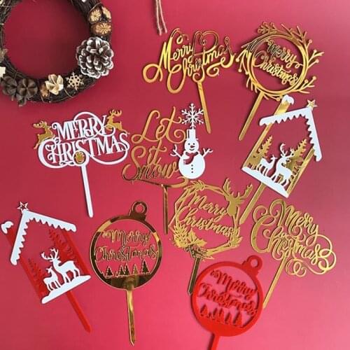 Hot! Merry Christmas Acrylic Cake Topper Snowman Letters Acrylic Cupcake Topper For Xmas Party Christmas Cake Decorations