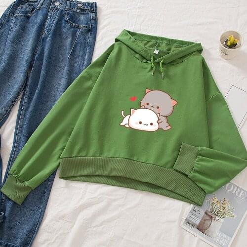 Cartoon Crop Sweatshirts Thin Hoodies Hoodie Woman Thin Cotton Casual Female Itself Hooded Pullover 90s Aesthetic Short Top Lady