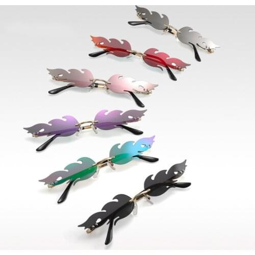 2020 Men Rimless Wave Sun Glasses Eyewear Luxury Trending Narrow vintage Eyeglasses Cool Street Beat Fire Flame Women Sunglasses