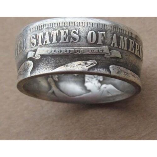 Morgan Dollar Coin Mens Ring Vintage Silver Plated 1875 Carved "the United State of American" Ring for Women Men Collect Jewelry