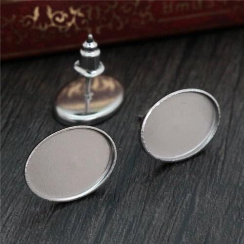 No Fade ) 10x14mm 20pcs/Lot 316 Stainless Steel Oval Earring Studs,Earrings Blank/Base,Fit 10*14mm Oval Glass Cabochons-T7-27