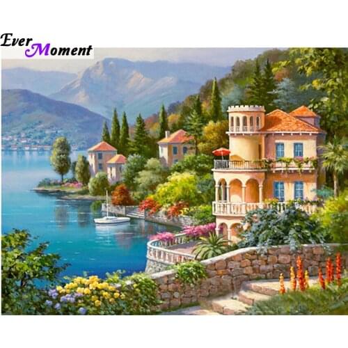 New Arrival Scenic Castle Painting Cross Stitch Embroidery Set Mosaic Diamond Diamond Embroidery Diamond Mosaic Full Gear ASF336