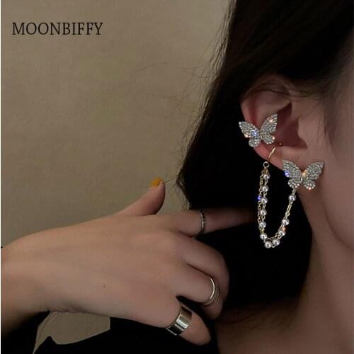 South Koreas New Fashion Jewelry Creative Exquisite Copper Inlaid Zircon Asymmetric Butterfly Ear Bone Clip Female Earrings