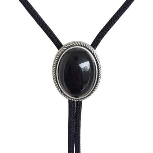 New JEANS FRIEND Original Nature Black Obsidian Stone Oval Wedding Bolo Tie Necklace BOLOTIE-069