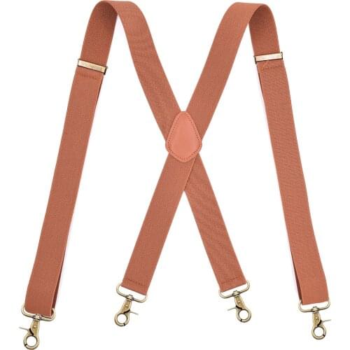 Brown Leather Suspenders with Swivel Hooks X Back 4 Metal Clips Adjustable Elastic Pant Jeans Braces for Men Fashion Favor Gifts