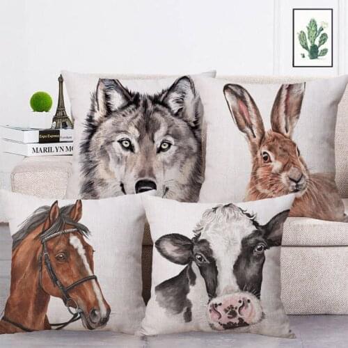 Lovely Animals Home Decorative Sofa Pillow Case Horse Rabbit Cattle Cushion Cover 45X45cm Boy and Girl Favor Bedroom Decor