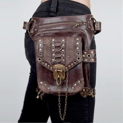 Retro Brown Rivet PU Leather Steampunk Waist Bag Women/ Men Gothic Utility Bags Match Corset Bustier Accessories Shoulder Bag