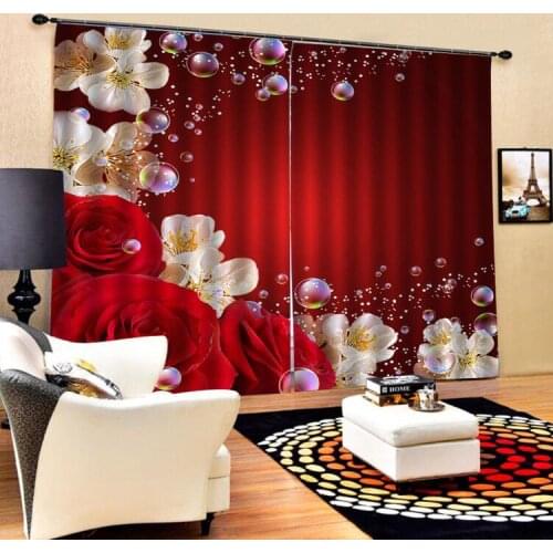 Luxury Blackout 3D Curtains For Living room Bedding room Office red rose curtains