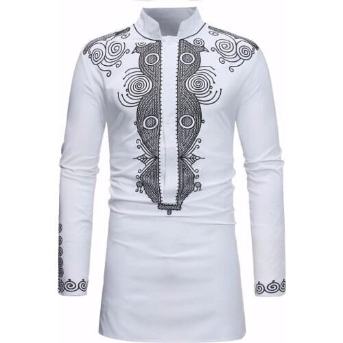 African Dashiki Shirt Men Nice Spring Autumn New Stand Collar Long Sleeve Shirt Men Casual African Clothing Camisas Para Hombre