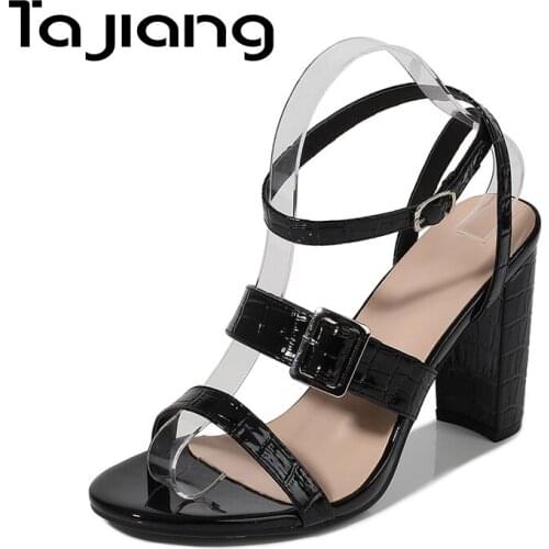 Ta Jiang New Women High Heels Summer Gladiator Sandals Classic Black Ladies Metal Buckle Footwear Dress Shoes Woman