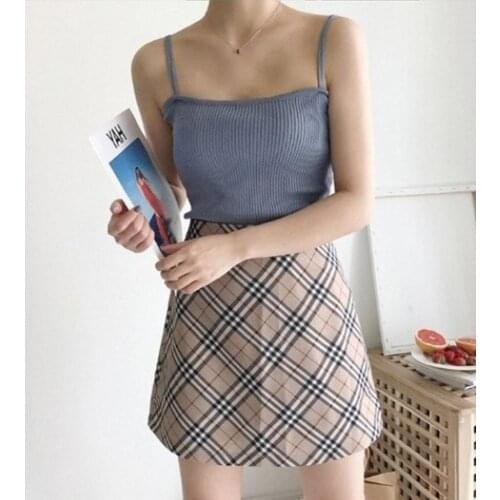 Sexy Solid Color Women Suspender Summer One Line Collar Top Simple Vest Sexy Top Slim For Women Outerwear Camisole Tank Top