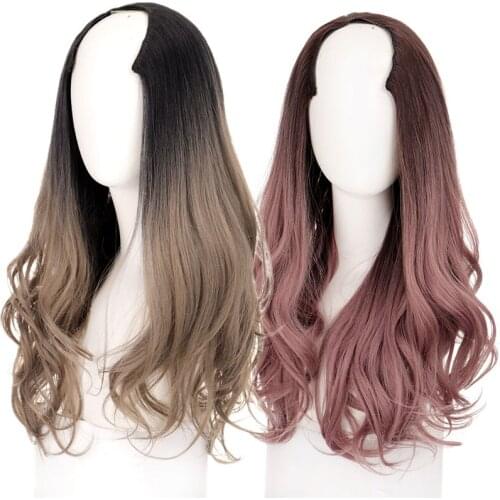 Synthetic Wig half head hair pieces Wavy half wig Black Brown wigs for women long Party Cilp-ins hair extensions MUMUPI