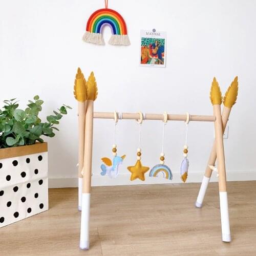 Nordic Wooden Baby Activity Gym Play Nursery Sensory Ring-pull Toy Fitness Frame Room Decor Clothes Rack Toy for Children