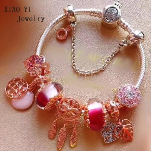 XIAOYI 100% s925 new 2020 spring winter Pink forest glass dream leaves high quality fashion factory bracelet female