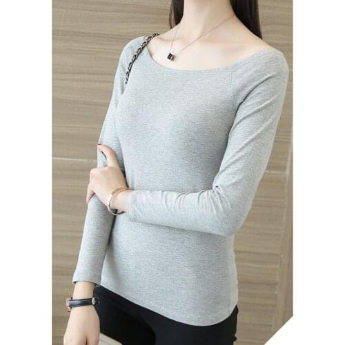 Poleras mujer Long sleeve t shirt women t-shirts 2019 cotton Slash neck tshirt casual t-shirt women tops solid Tee shirt femme