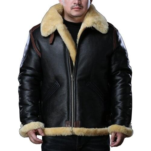 0961 Red Tornado European Size High Quality Super Warm Genuine Sheep Leather Coat Big B3 Shearling Bomber Military Fur Jacket