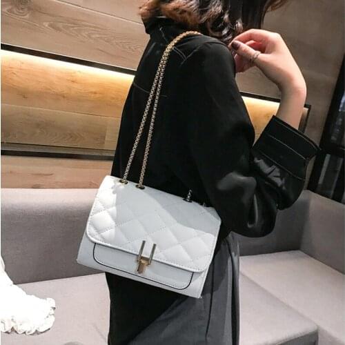 Women Chain Black Leather Handbags Shoulder Ladies Link-chain Bag Luxury Handbags Women Bags Designer Pu Messenger Bag Rhombus