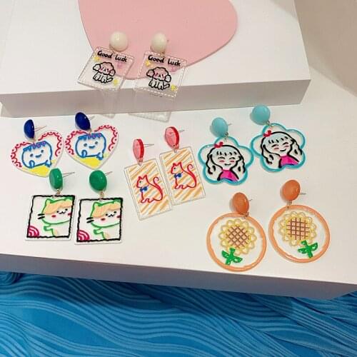Korean Style Girly Style Sweet Painted Earrings Womens Transparent Loves Cats Earrings Summer Vacation Cute Earrings For Women