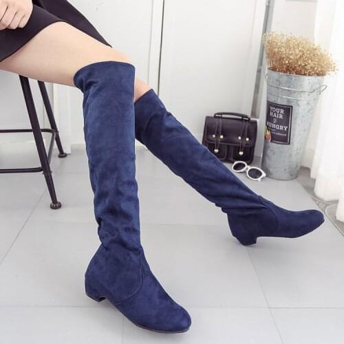 2021 New Round Toe Thick Heel Low Heel Suede Over-the-knee Stretch Boots Explosive Style Womens Boots