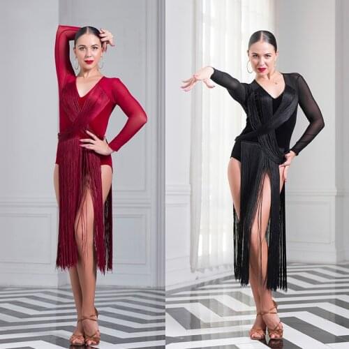 Sexy Latin Dance Dress Women Salsa Dance Outfit Designer Clothes Mesh Ballroom Practice Wear Stage Costume Tap Dance Wear DL7449