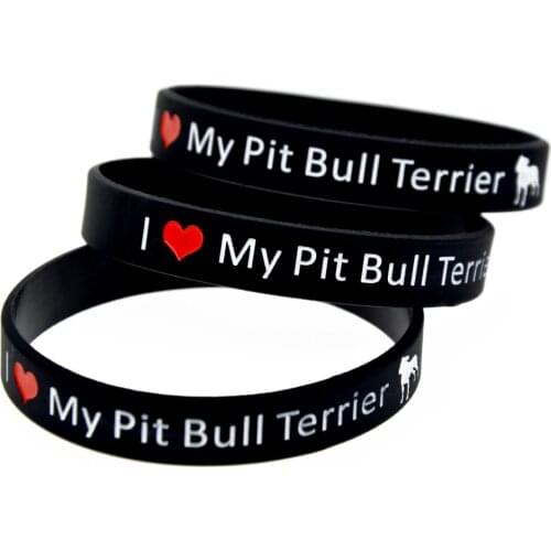 1PC I Love My Pit Bull Terrier Silicone Wristband Black Adult Size