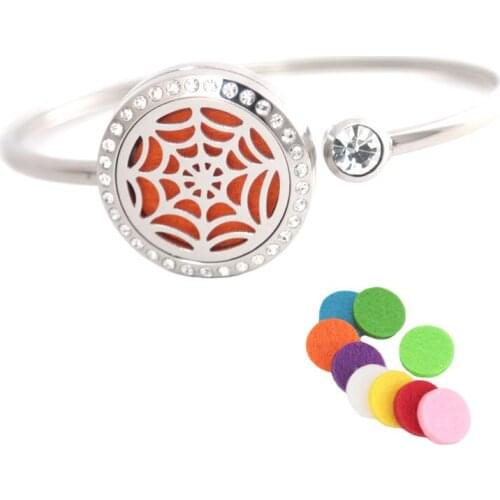 10Pcs Spider webs locket Bracelet Bangle Aromatherapy 25mm Magnet Crystal Stainless steel essential oil diffuser locket bracelet