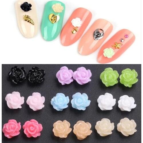 100 pcs Resin Rose Flower 6mm Flat Back 3D Flower Charms Fit For Nail Decoration DIY UV Gel Acrylic Flowers Resin Rose 12 Colors