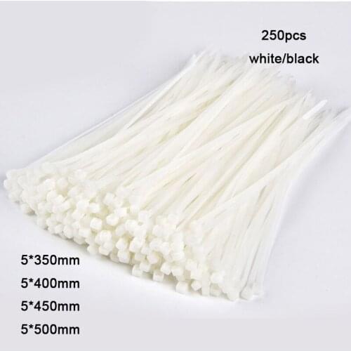 250Pcs Width 3.6mm Cable Ties 5X500 Nylon Self Locking White Black Approved Loop Wrap Bundle Supply Fasteners