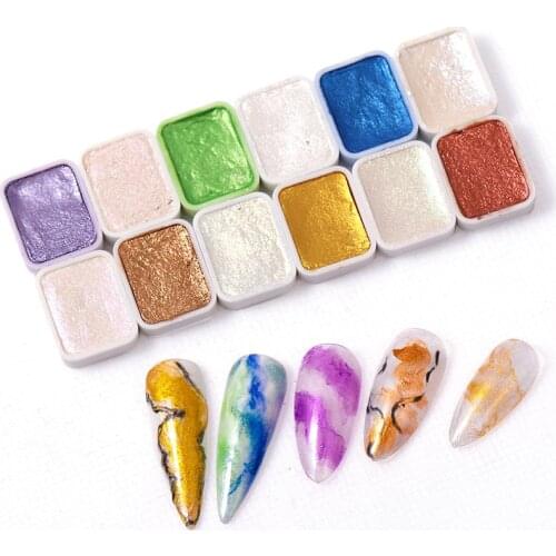 6pcs/Set Blooming Paints Watercolor Powder for Nails Abstract Nail Art Pigment Magic Pearl Chrome Polish Manicure Glitter