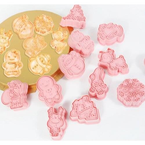 6pcs/set Christmas Cookie Plunger Cutters Santa Snowman Xmas Tree Elk Fondant Cake Mold Biscuit Sugarcraft Cake Decorating Tools