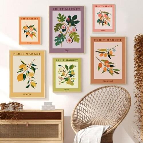 Fruit Market Abstract Wall Art Posters and Prints Peach Figs Orange Lemon Canvas Painting Modern Home Decor Restaurant Kitchen