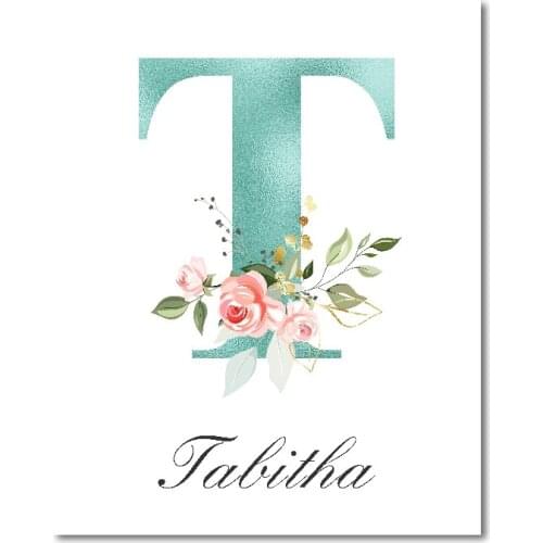 5D Diamond Painting Custom Baby Name Pink Flowers Green Letters Simple Wall Art Family Custom Poster Childrens Room Decoration