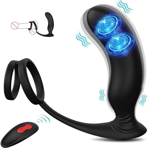 2in1 Anal Vibrator Butt Plug Prostate Massager with Penis Ring Wireless Remote Control P-G Point Sex Toys for Men & Couples