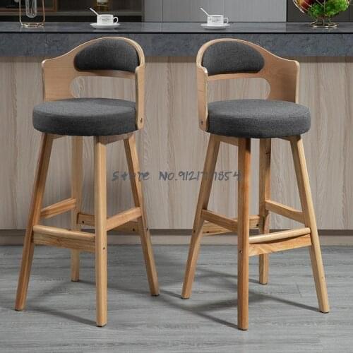 Bar Stools Retro Solid Wood High Stools Household Light Luxury Front Desk Cashier Chair Backrest Bar Chair Modern And Simple