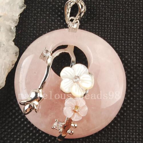Free shipping Fashion Jewelry Pink Crystal Mother of pearl Shell Flower Pendant bead MC3499