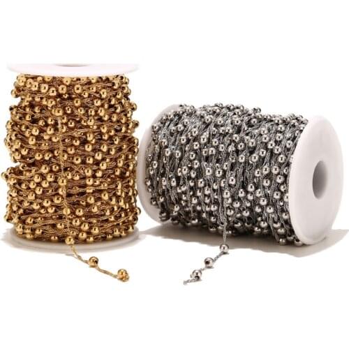 5MM width Stainless Steel Cable Chains Link Ball Chain Satellite Chains with Beads Soldered for Necklace Bracelet DIY Jewelry