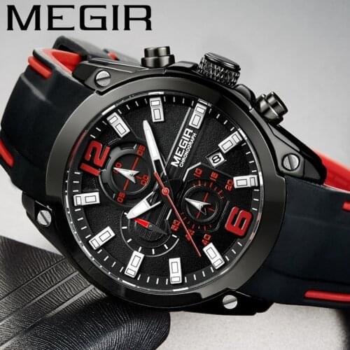 MEGIR Watch Men Waterproof Chronograph Calendar Military Male Clock Top Brand Luxury Rubber Business Man Sport Wristwatch 2063