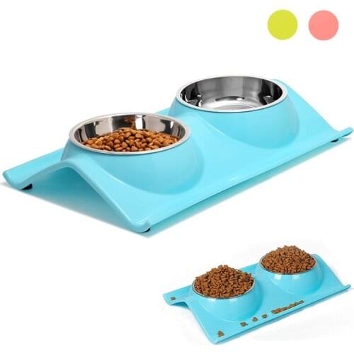 No-Spill Double Dog Cat Bowls Premium Stainless Steel Pet Feeding Bowl Drinking Water Food Feeder Drinking Bowls for Small Dogs