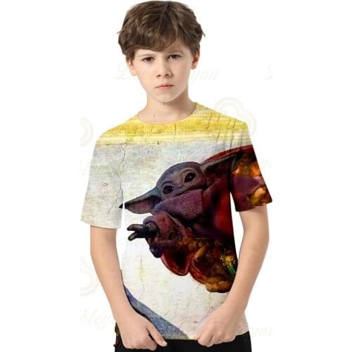 Baby Yoda Kids Clothes Boys T Shirt Cartoon Print O Neck Short-sleeved Multicolor Girls T-shirt Top Summer Tee Shirt