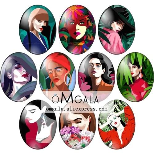 Graphic design Woman Illustration 10pcs 13x18mm/18x25mm/30x40mm Oval photo glass cabochon demo flat back Making findings