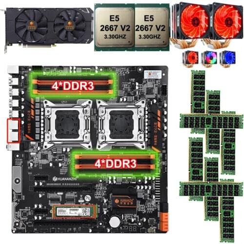 HUANANZHI X79-8D dual X79 motherboard with dual CPU Xeon E5 2667 V2 CPU coolers RAM 128G(8*16G) 512G SSD video card GTX1660 6G